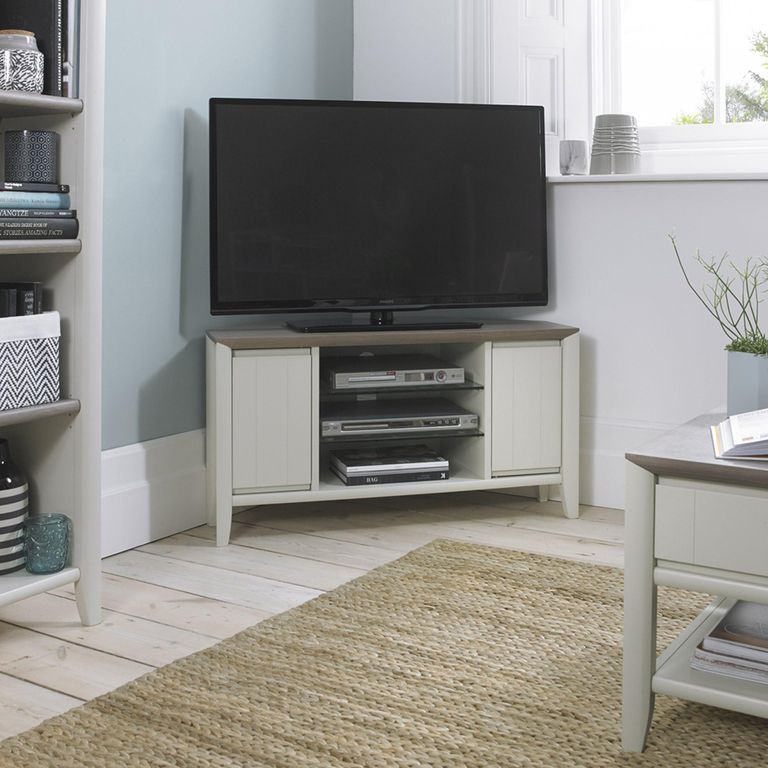 Bergen Grey Washed Oak & Soft Grey Corner Entertainment Unit - 32in