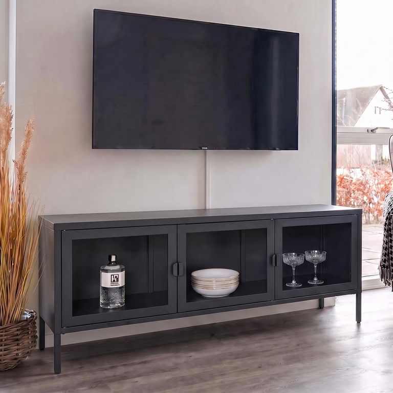 Brisbane TV Unit - 3 Door - Black Metal