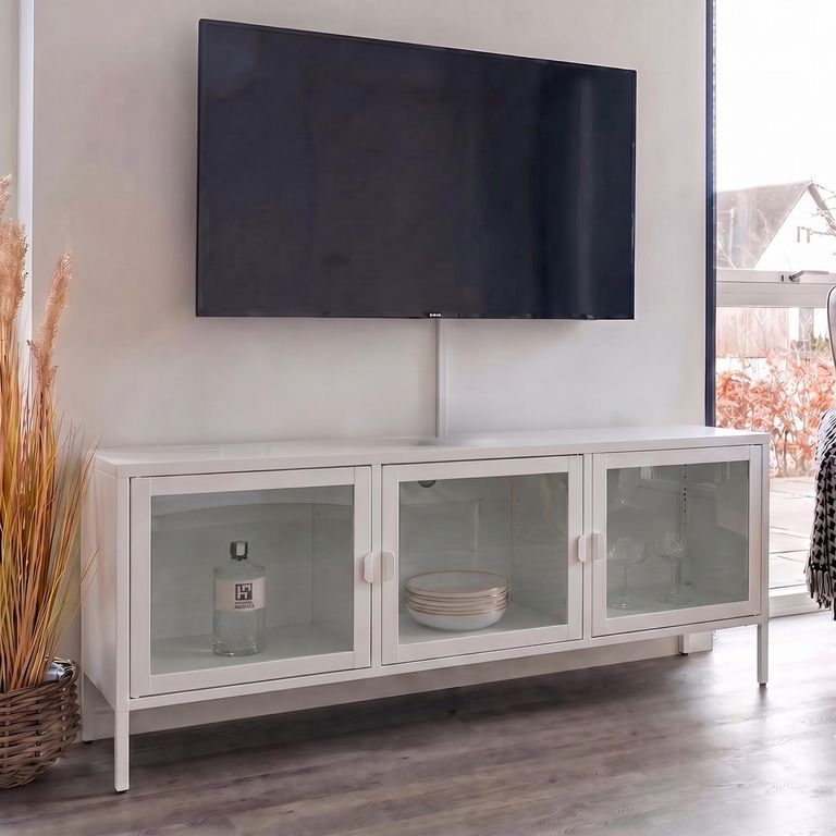 Brisbane TV Unit - 3 Door - White Metal