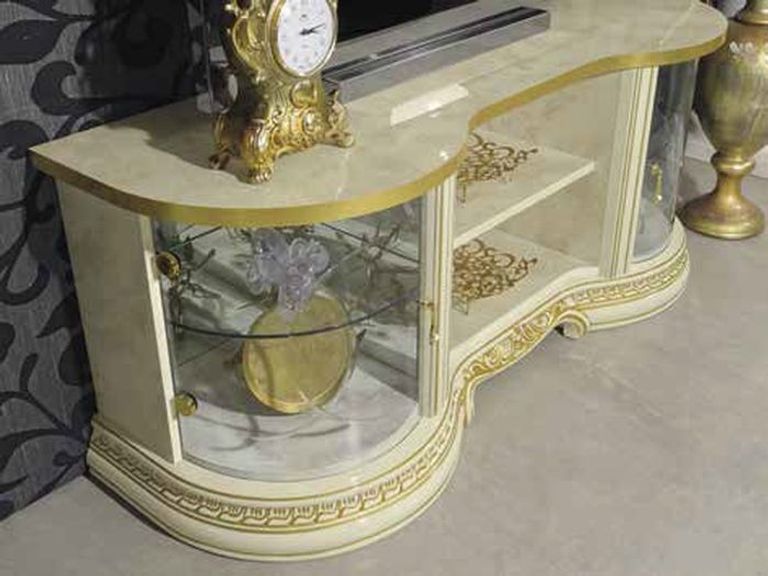 Leonardo TV Unit - Ivory Gloss and Gold