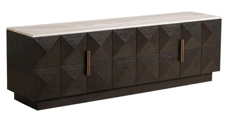Claremont Dark Wood Extra Large Geometric TV Unit with Travertine Top