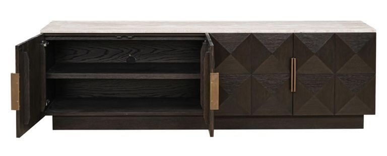 Claremont Dark Wood Extra Large Geometric TV Unit with Travertine Top