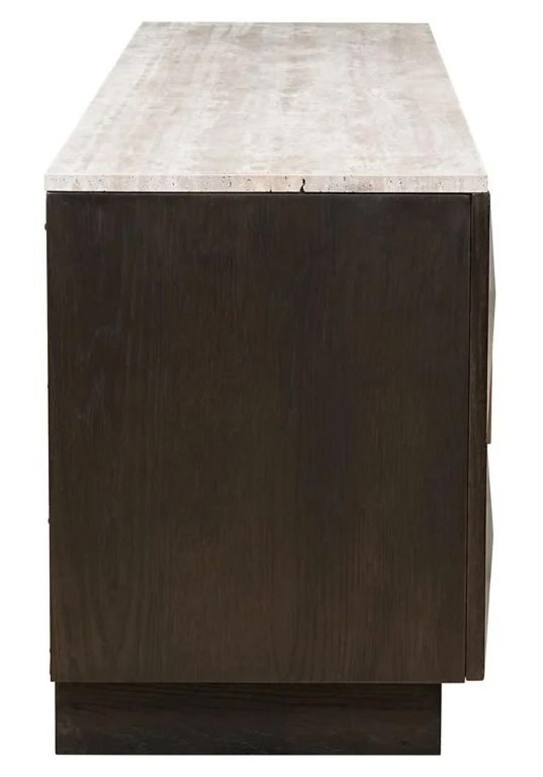 Claremont Dark Wood Extra Large Geometric TV Unit with Travertine Top