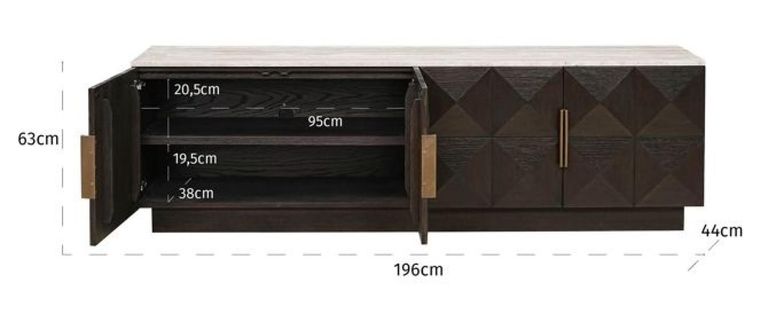 Claremont Dark Wood Extra Large Geometric TV Unit with Travertine Top