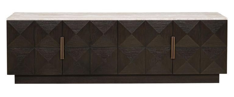 Claremont Dark Wood Extra Large Geometric TV Unit with Travertine Top