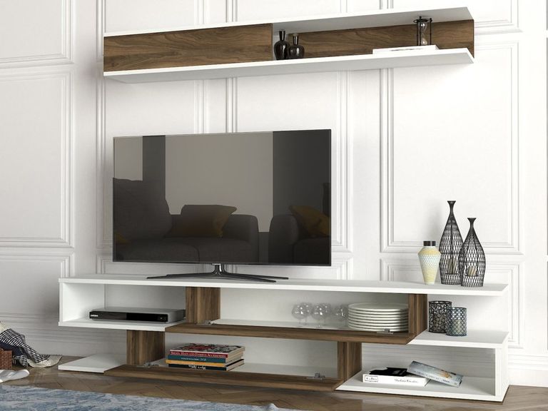 Clearance - Cavalero TV Unit - 2 Door - White and Walnut