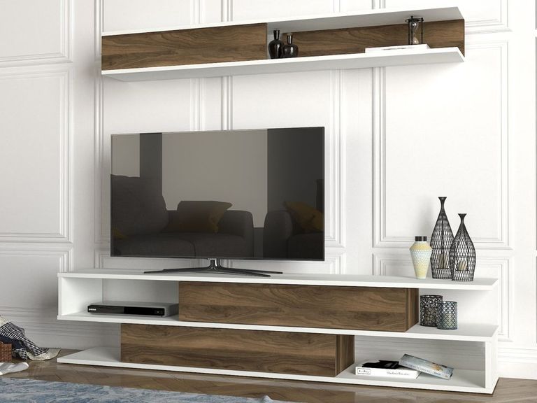 Clearance - Cavalero TV Unit - 2 Door - White and Walnut
