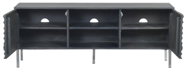 Clearance - Wave Mango Wood TV Unit, Charcoal Grey Ripple Pattern 130cm Wide, Stand Upto 50in Plasma - 2 Door with 3 Shelf