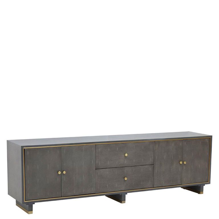 Deskey TV Unit - 4 Door - Grey and Faux Shagreen