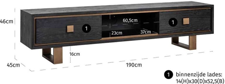 Hunter Black Oak Extra Large TV Unit with Gold Trim