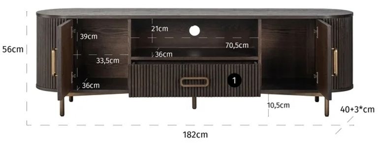 Luxor Brushed Brass Ribbed Extra Large Curved TV Unit