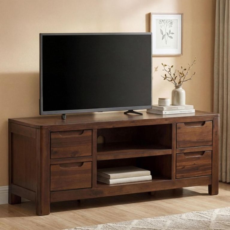 New Monterey Straight TV Unit - 4 Drawer - 135cm - Walnut - Acacia Wood