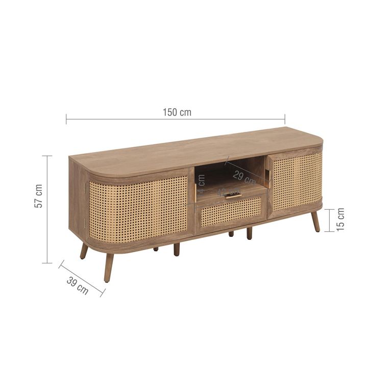Noah TV Unit - 150cm - Oak and Rattan