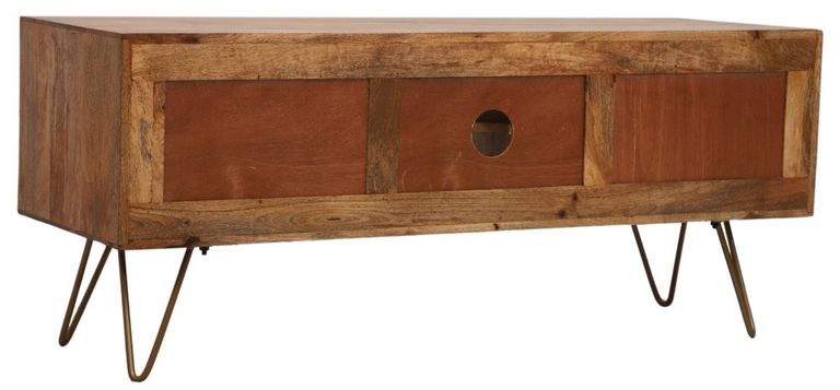 Nyack TV Unit - 120cm - Hairpin Legs - Mango Wood with Rattan