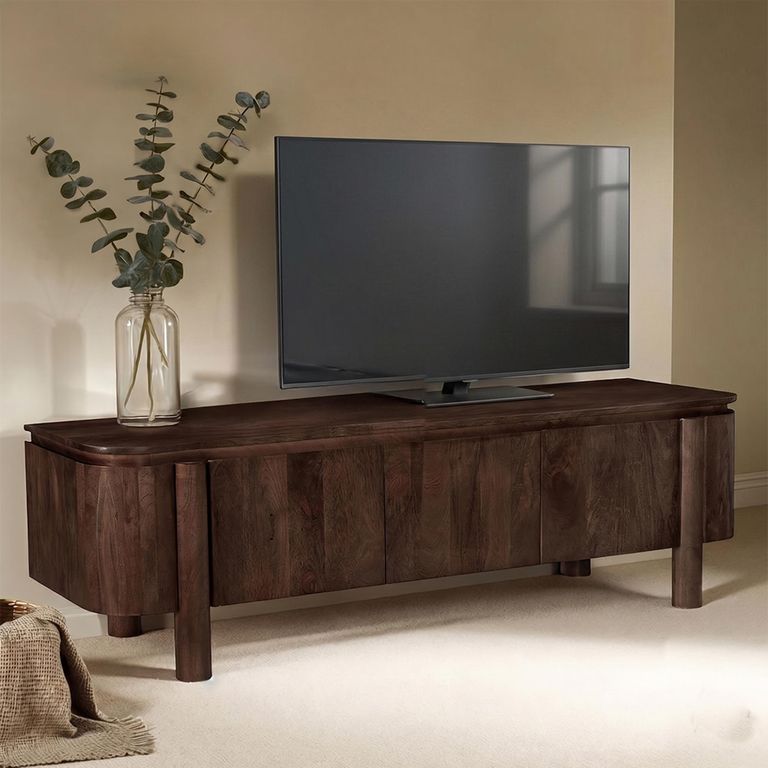 Salano Curved TV Unit - 3 Door - 170cm - Large - Chestnut - Mango Wood