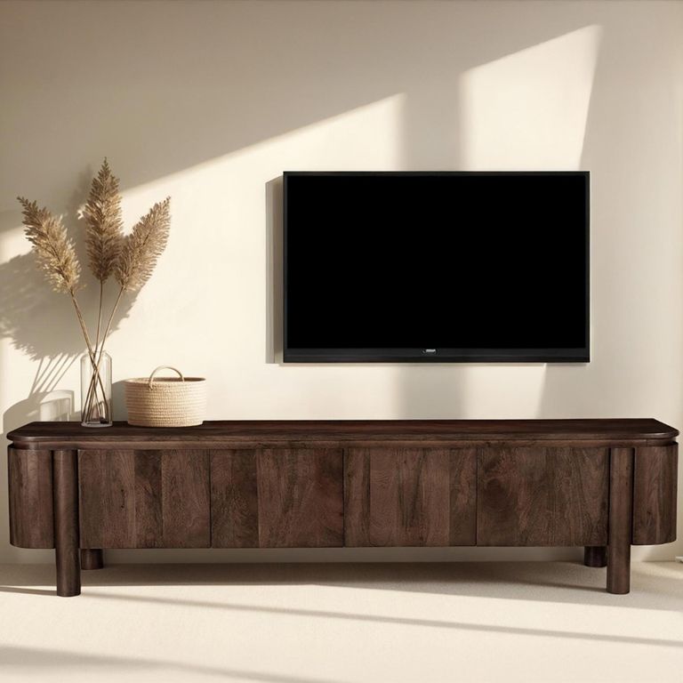 Salano Curved TV Unit - 4 Door - 210cm - Large - Chestnut - Mango Wood