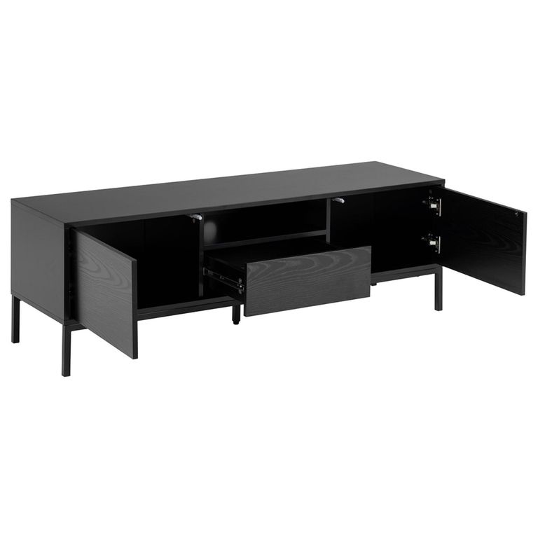 Seaford TV Unit - 2 Drawer - Storage - Black Melamine and Metal