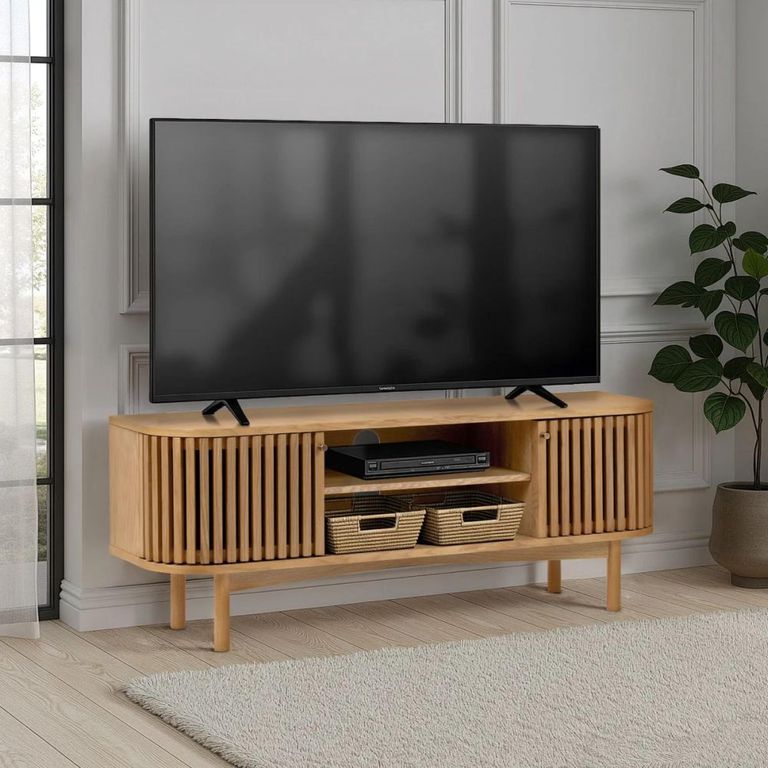 Soho TV Unit - 130cm - Slatted Small Storage - Oak
