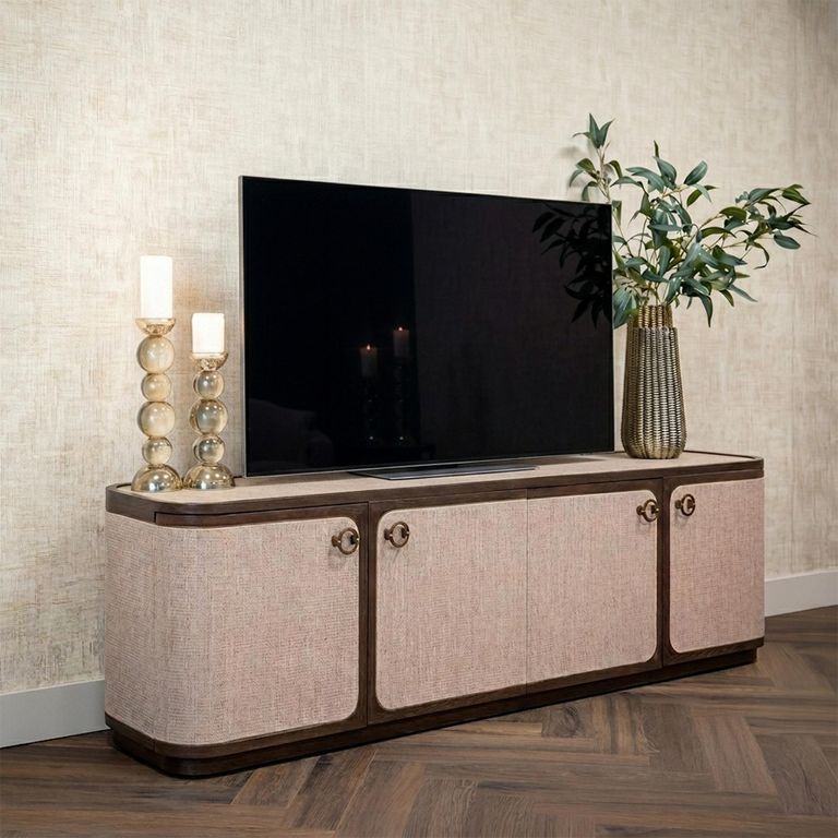 Willox Curved TV Cabinet - 4 Door - 190cm - Beige and Brown - Oak