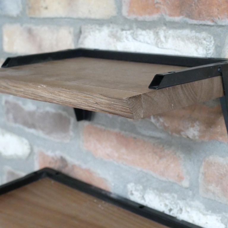 Wall Shelves - Set of 3 - Fir Wood and Metal