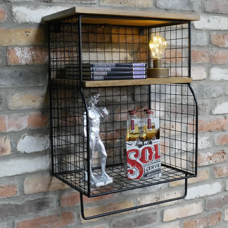 Industrial Wall Unit - Small - Black - Mango Wood and Metal