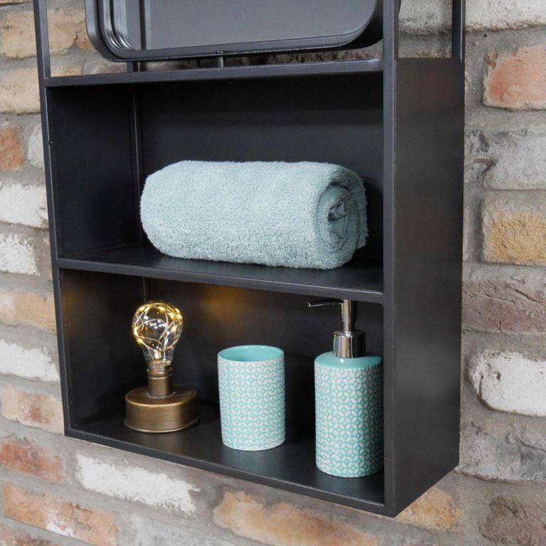 Industrial Wall Unit - with Mirror - Tall - Black - Metal