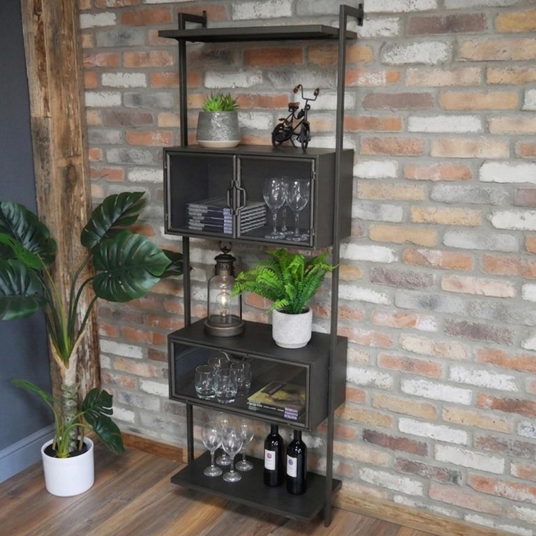 Industrial Wall Unit - 3 Door - Black - Glass and Metal