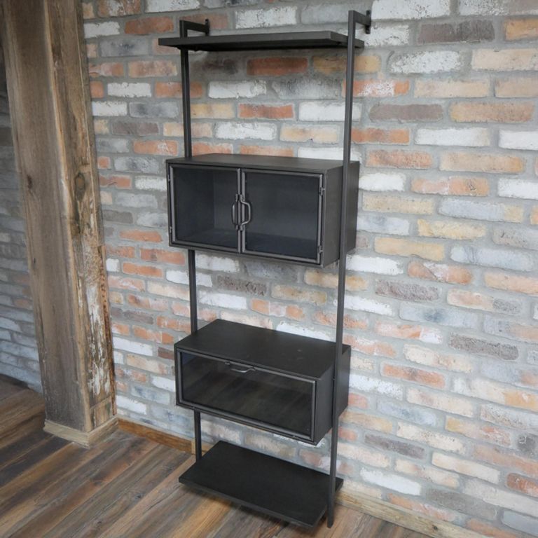 Industrial Wall Unit - 3 Door - Black - Glass and Metal
