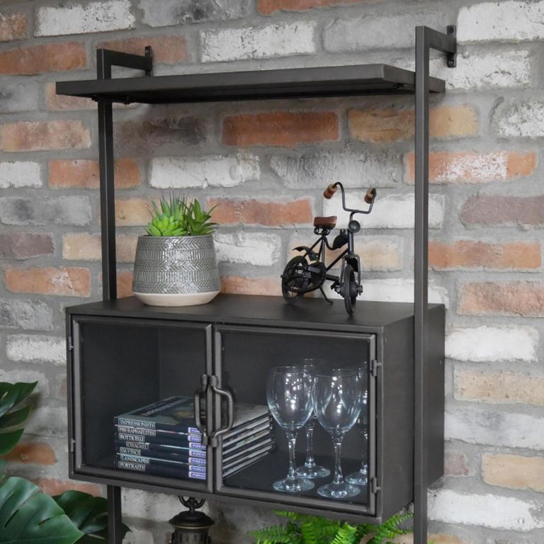 Industrial Wall Unit - 3 Door - Black - Glass and Metal