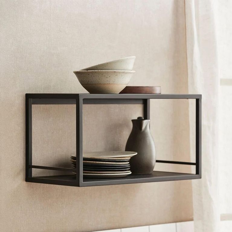 Flint Black Pine Wood Wall Shelf
