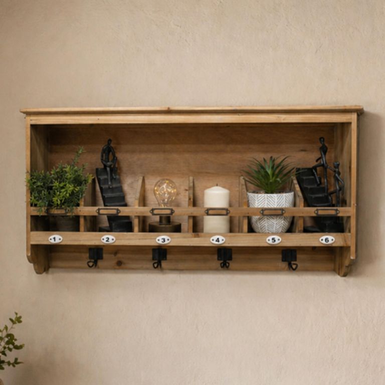 Wooden Wall Unit with Hooks