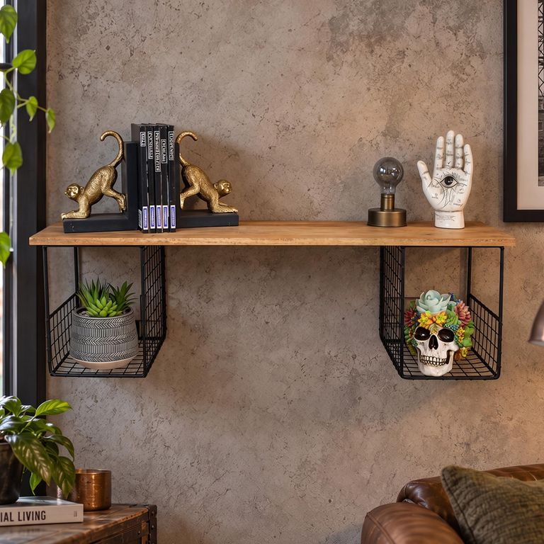 Industrial Mango Wood and Metal Wall Unit