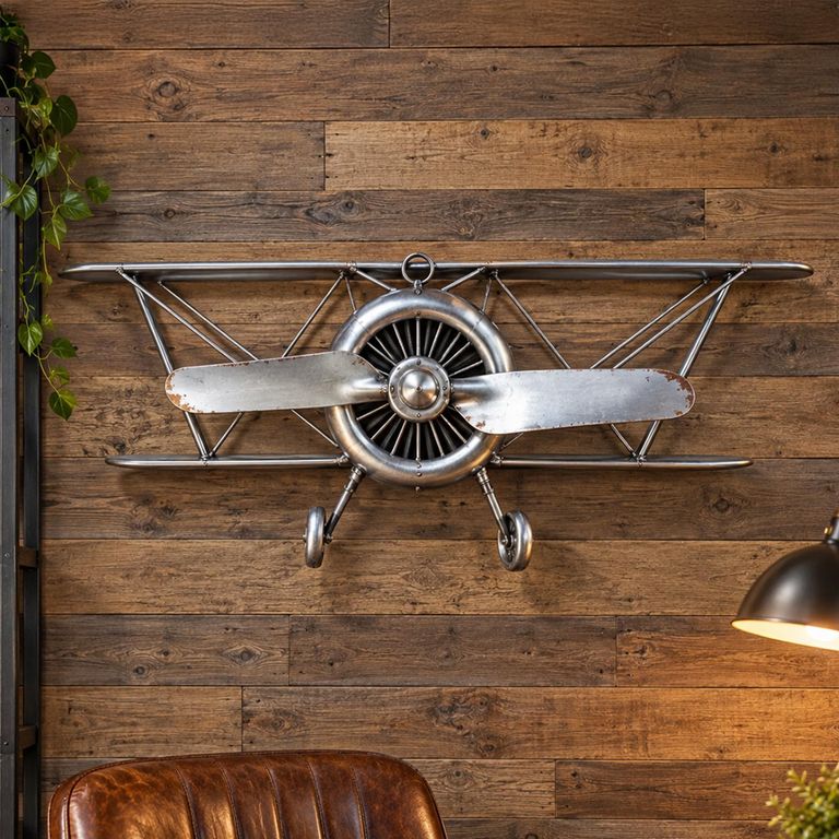 Grey Metal Aeroplane Wall Decoration