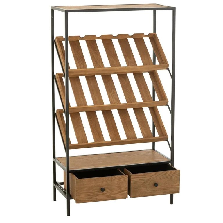 Bar Cabinet - 2 Drawer - Medium - Natural Wood and Black Metal