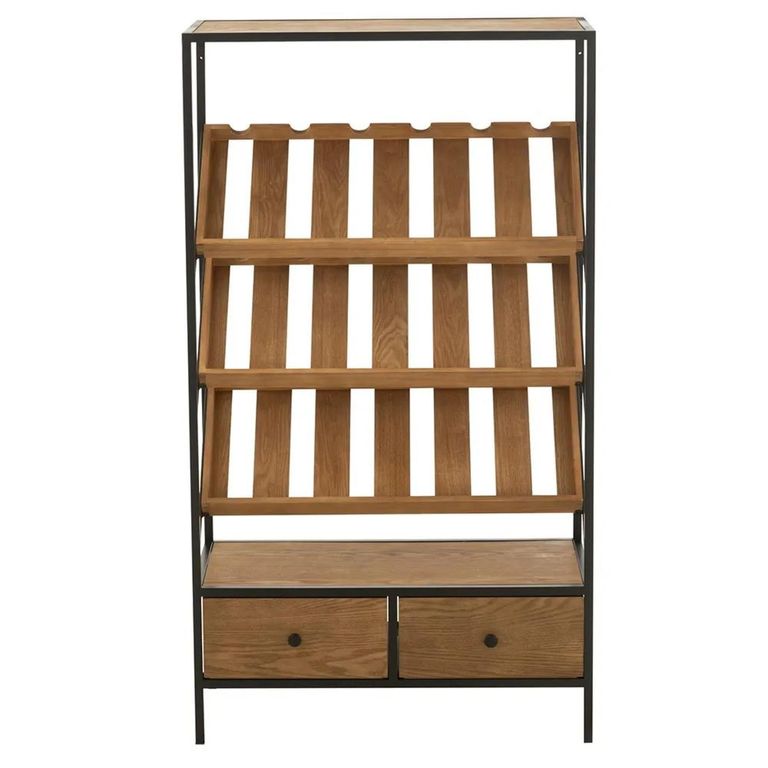 Bar Cabinet - 2 Drawer - Medium - Natural Wood and Black Metal