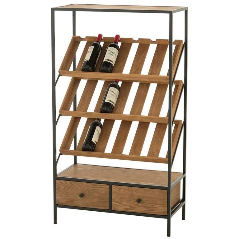 Bar Cabinet - 2 Drawer - Medium - Natural Wood and Black Metal
