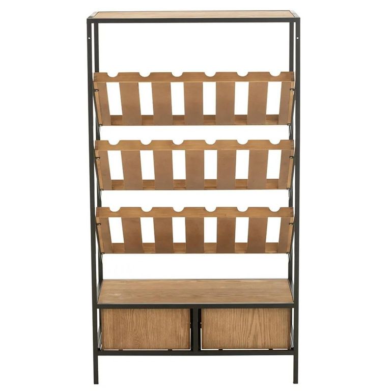 Bar Cabinet - 2 Drawer - Medium - Natural Wood and Black Metal