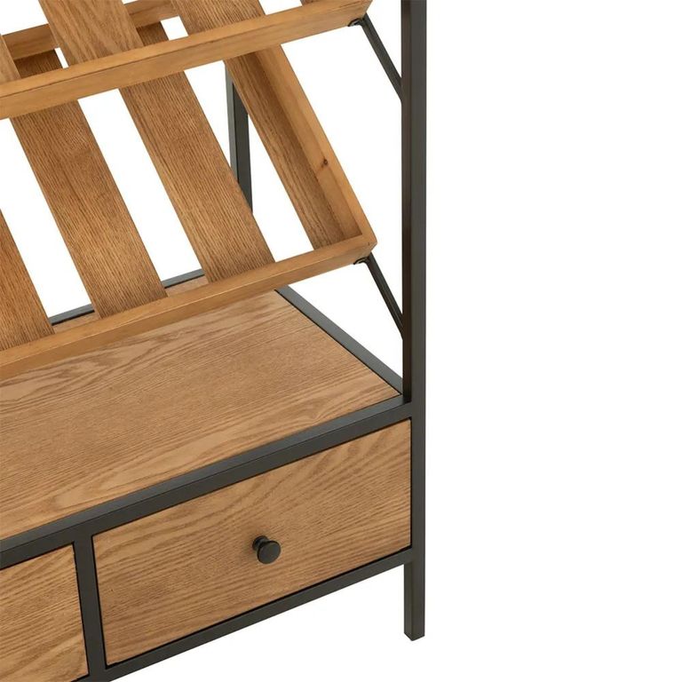 Bar Cabinet - 2 Drawer - Medium - Natural Wood and Black Metal