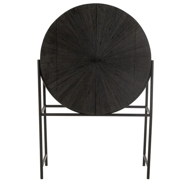 Shanil Bar Cabinet - 2 Door - Sunburst Desgin - Black - Recycled Sleeper Wood and Metal