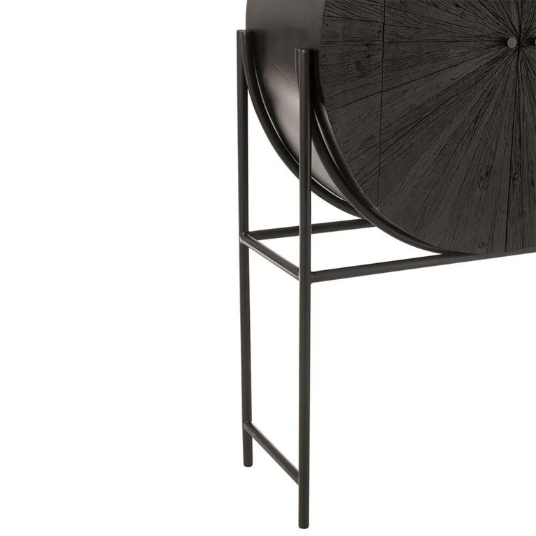 Shanil Bar Cabinet - 2 Door - Sunburst Desgin - Black - Recycled Sleeper Wood and Metal