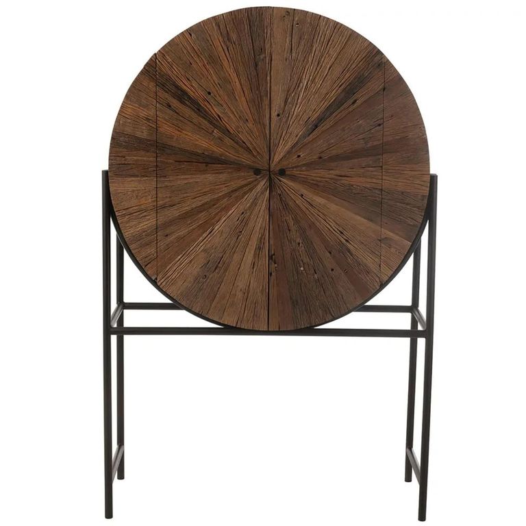 Shanil Bar Cabinet - 2 Door - Sunburst Desgin - Brown and Black - Recycled Sleeper Wood and Metal