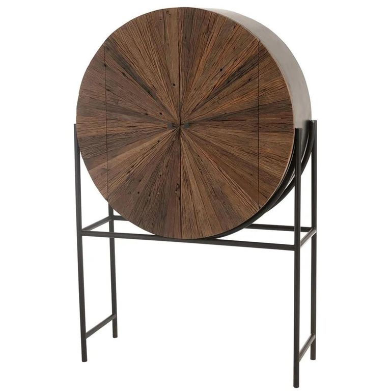 Shanil Bar Cabinet - 2 Door - Sunburst Desgin - Brown and Black - Recycled Sleeper Wood and Metal