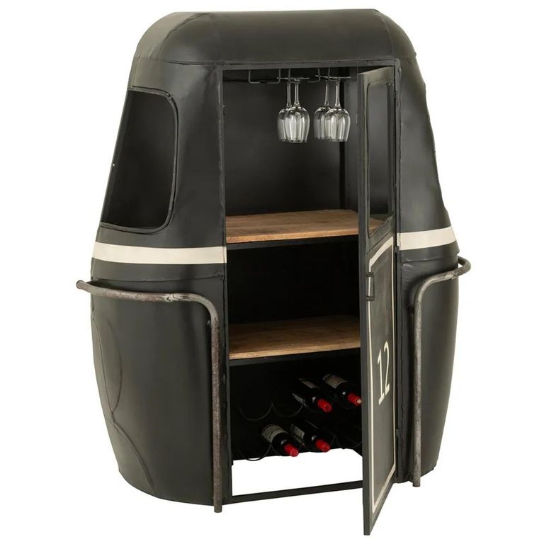 Cable Car Bar Cabinet - 1 Door - Black and White - Mango Wood and Metal