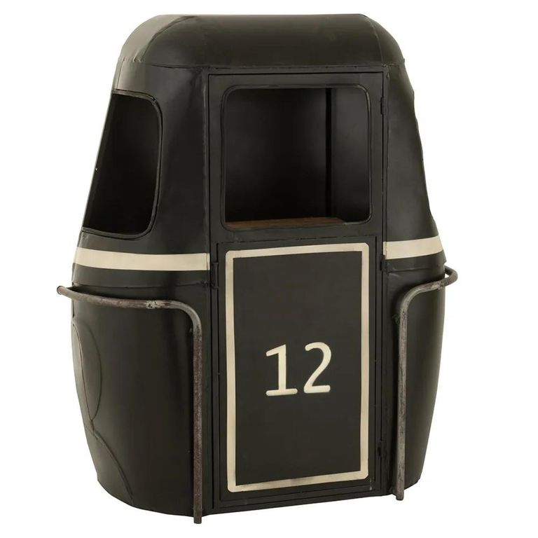Cable Car Bar Cabinet - 1 Door - Black and White - Mango Wood and Metal