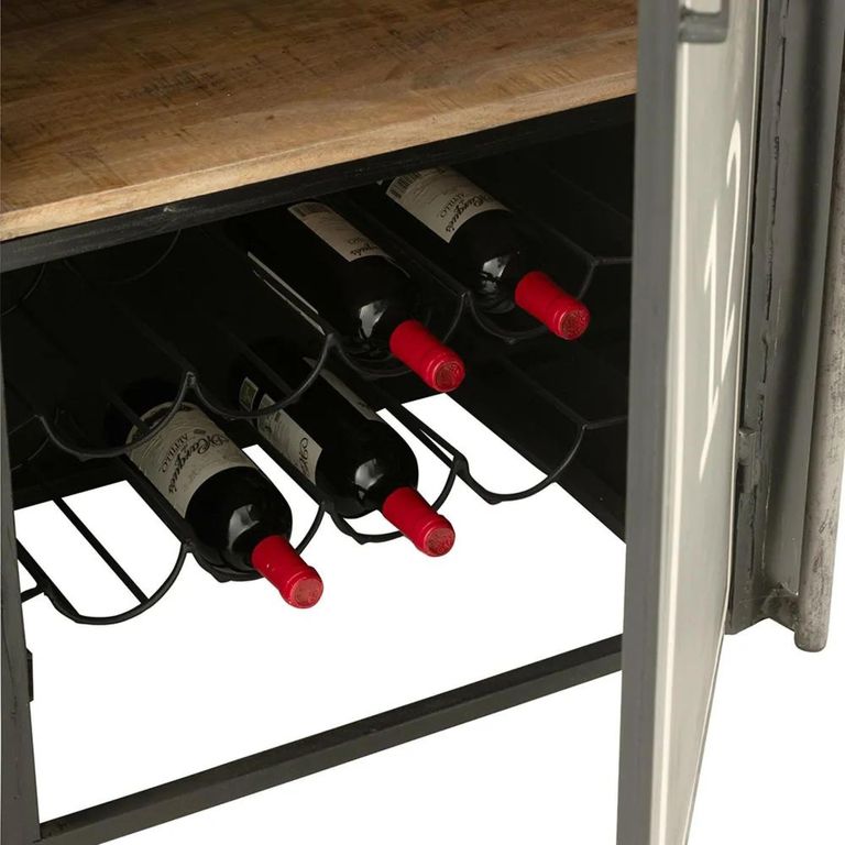 Cable Car Bar Cabinet - 1 Door - Black and White - Mango Wood and Metal