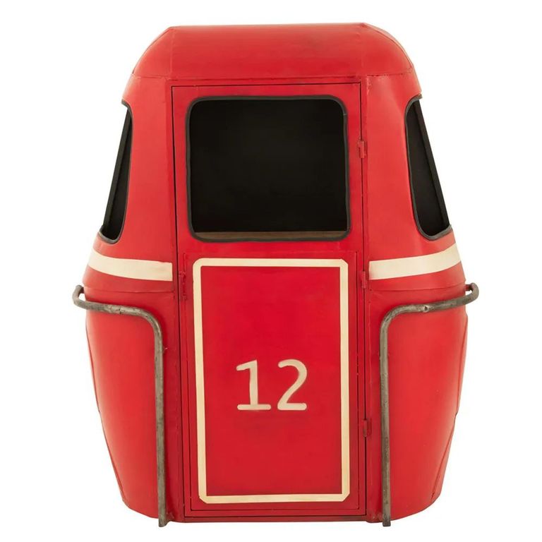 Cable Car Bar Cabinet - 1 Door - Red and White - Mango Wood and Metal