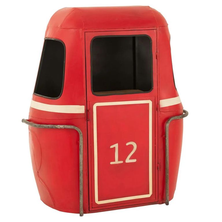 Cable Car Bar Cabinet - 1 Door - Red and White - Mango Wood and Metal