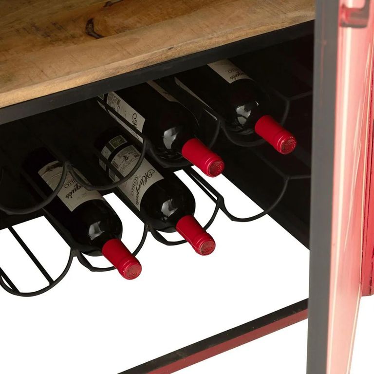 Cable Car Bar Cabinet - 1 Door - Red and White - Mango Wood and Metal