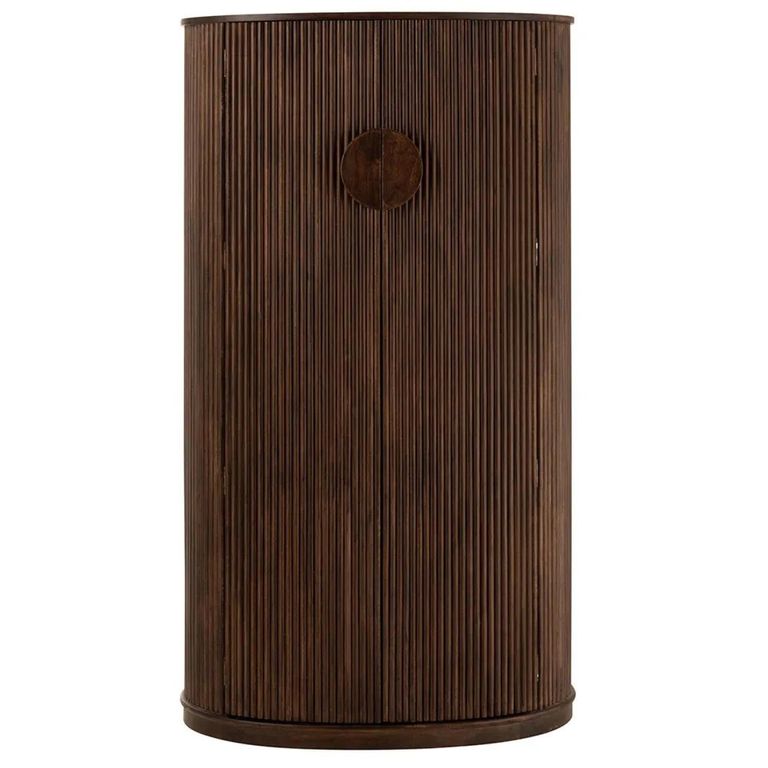 Reyi Curved Fluted Bar Cabinet - 2 Door 1 Drawer - Dark Brown - Mango Wood