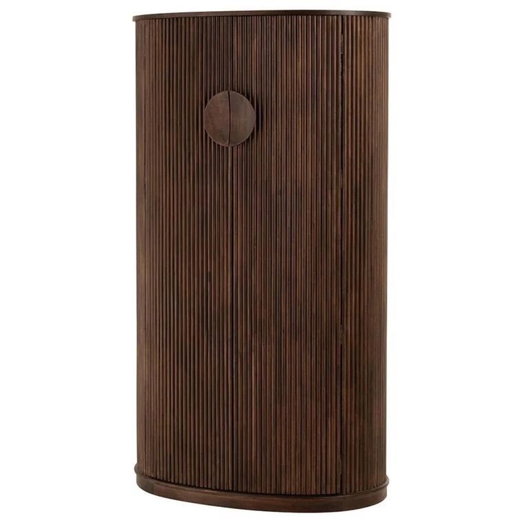 Reyi Curved Fluted Bar Cabinet - 2 Door 1 Drawer - Dark Brown - Mango Wood
